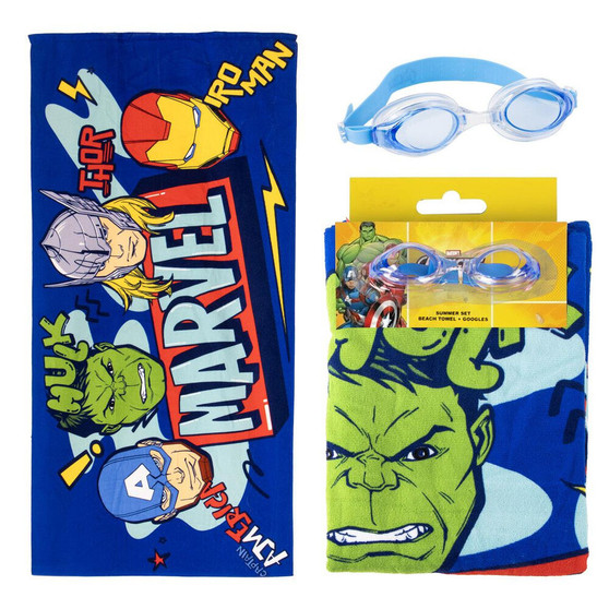 Marvel Avengers Microfibre Polyester Quick Dry Towel & Goggles Set