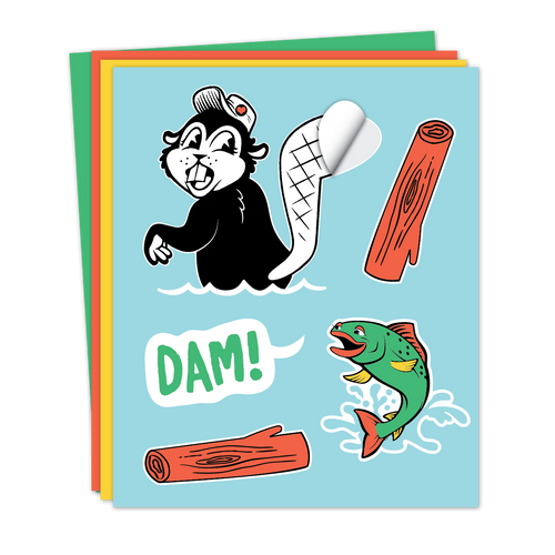 Custom Vinyl Full Color printed Sticker Sheet with die cut beaver and fish decals