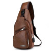 Color: MULTI - Fashion Men Chest Bag USB Charging Leisure PU Leather Crossbody Bag For Men Single S F640-12000044342682068