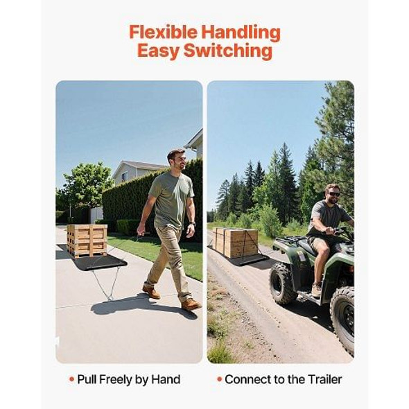 Yard Drag Sled, 110 x 46 in, 2000lbs Heavy Duty Utility Sled, HDPE Drag Glider with Ropes & Pull Ca E415-TYXQHDPE110I1GHWP001V0