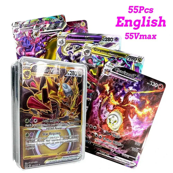Color: SIX - 55PCS Pokemon Colorful Gold Foil Card Charizard Pikachu Arceus Diamond Rainbow English F640-12000038724705985