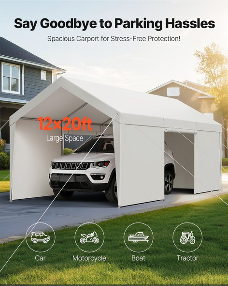  Carport, 12 x 20 FT Outdoor Car Canopy, Potable Carport with Removable Sidewalls & Door, Heavy Dut E415-FBSJSQCCKBS8JY3PV001V0