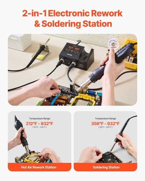 2-in-1 Hot Air Rework Station & Soldering Station, 750W Digital Rework and Soldering Iron Station w E415-RFFXTFTLTSL7SDM7KV1