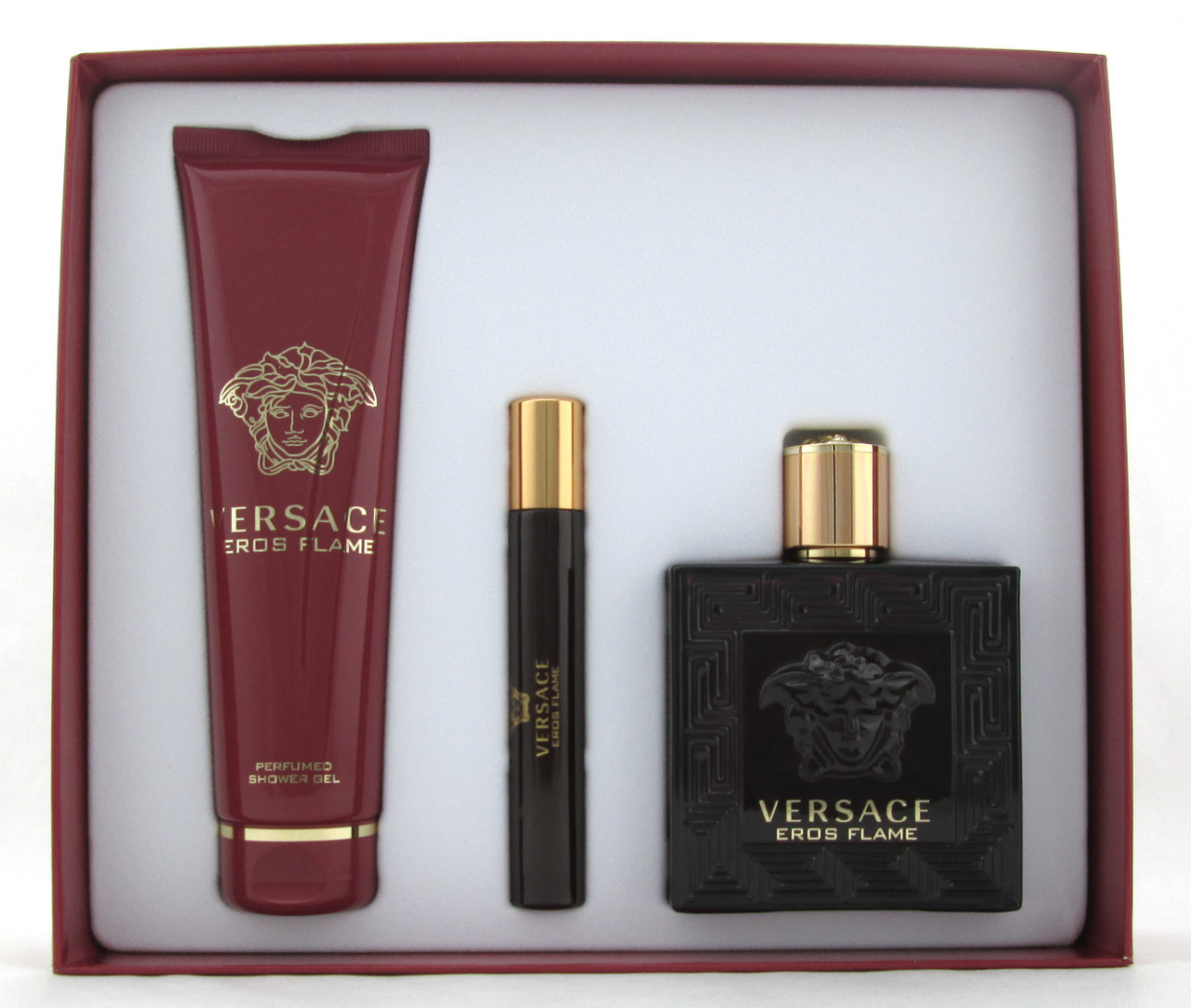 Eros Flame by Versace 3 Piece Gift Set for Men 3.4 oz. EDP Spray+