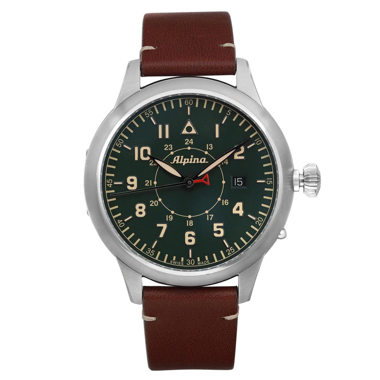 Alpina Pilot Heritage Startimer 44mm Steel Green Dial Watch AL