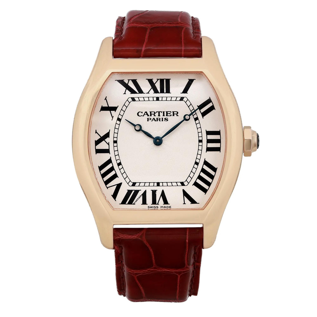 Cartier Tortue XL 18K Rose Gold Silver Dial Hand Wind Mens Watch