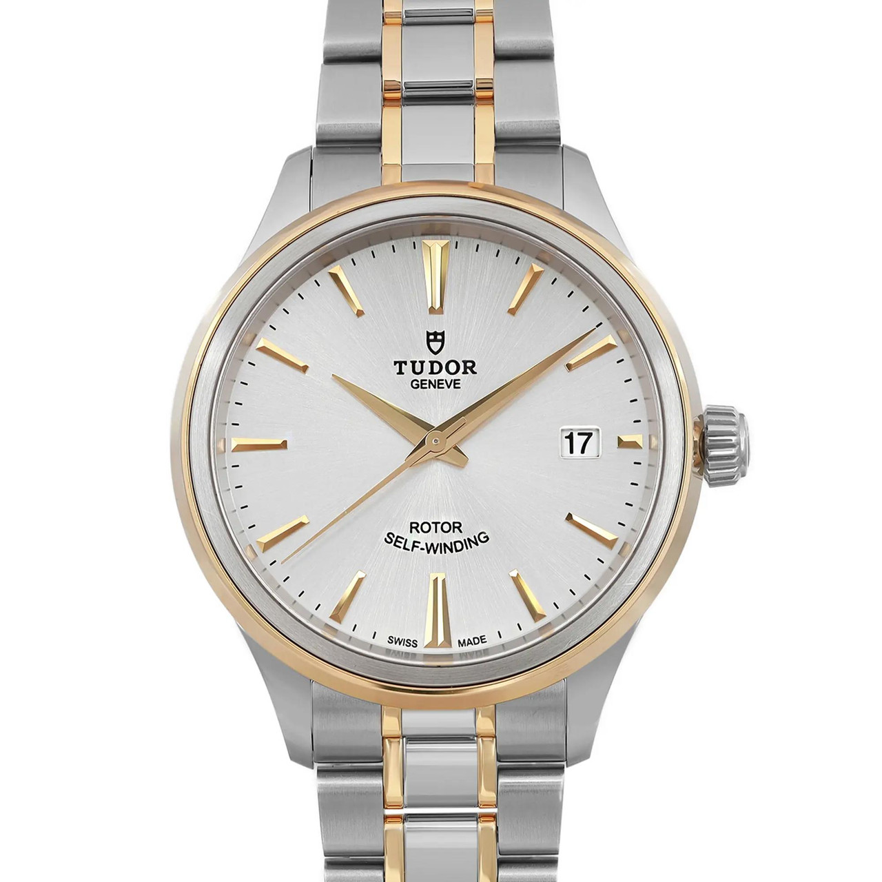 Tudor Style 38mm 18K Yellow Gold Steel Silver Dial Automatic Watch