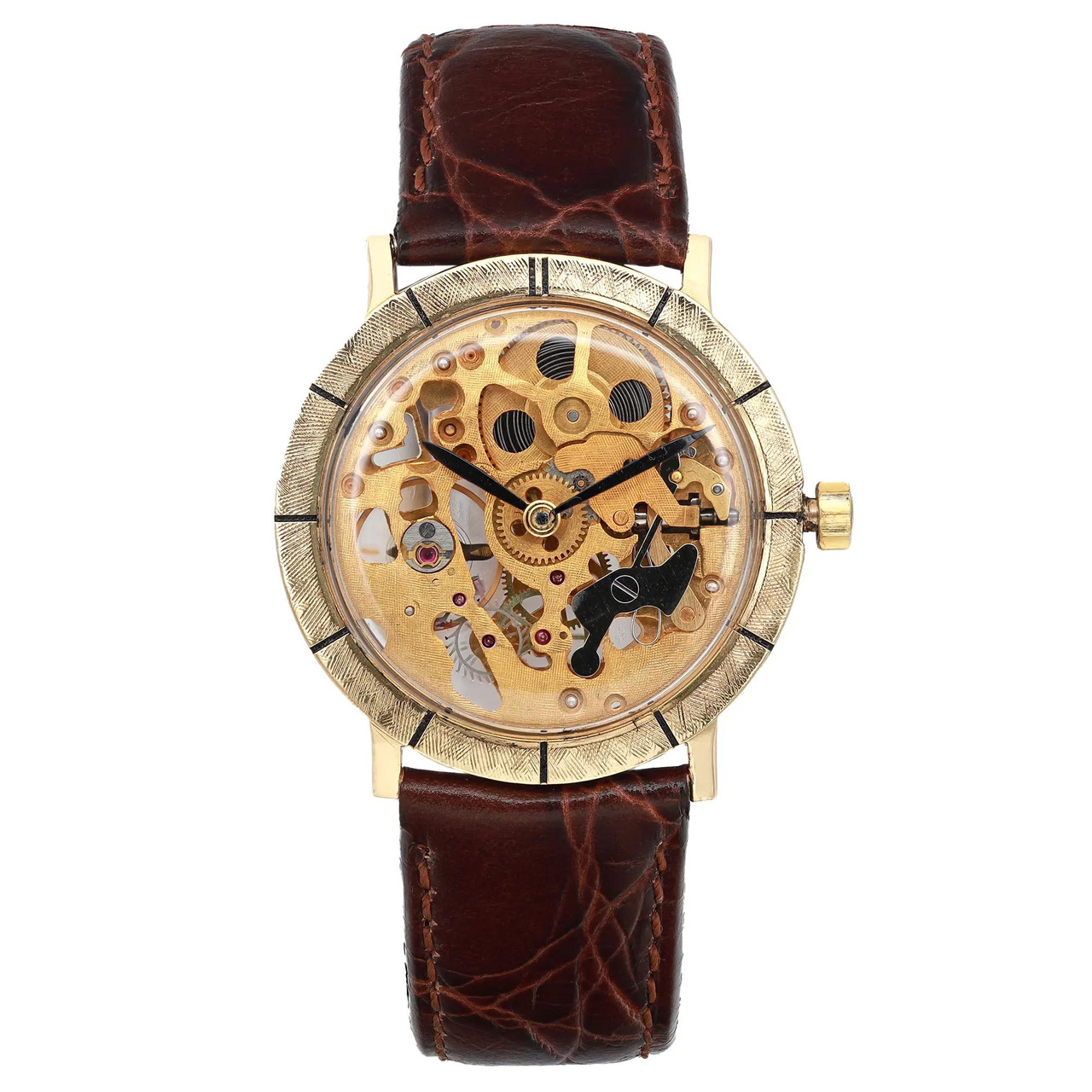 Vintage Lucien Piccard 18K Yellow Gold 33mm Skeleton Manual Wind