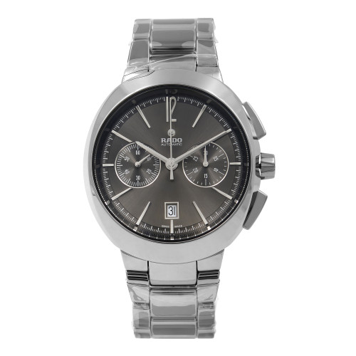 An image of a Wristwatch by Rado. This New item is designed for Men, featuring a Dress/Formal,Luxury style. It has a Mechanical (Automatic) movement and an Analog display with a Silver dial color. The indices include 12-Hour Dial,Arabic Numerals,Multi Dial,Seconds Hand. The band is made of Ceramic and the case is made of Ceramic. The watch has a Round shape with a case size of 42 mm and a case thickness of 15 mm.