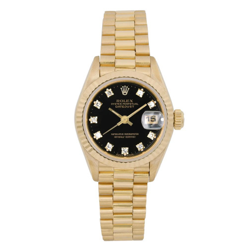 Front Full View Of Rolex 69178 Yellow Gold Watch Pre Owned Condition Good