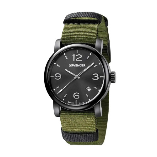 Front Full View Of Wenger 01.1041.130 Stainless Steel Watch Display Model Condition Excellent