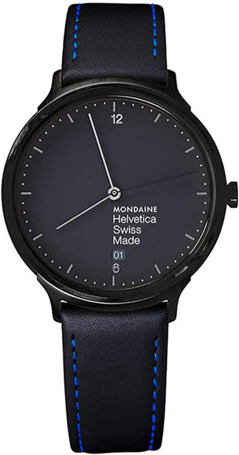 Up Close Front Facing Picture Of Mondaine MH1.L2222.LB Stainless Steel Watch Display Model Condition