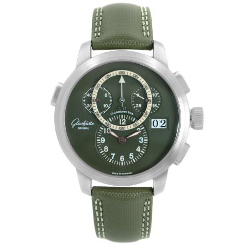 Front Full View Of Glashütte Original 1-95-01-07-14-04 Platinum Watch Pre Owned Condition Excellent