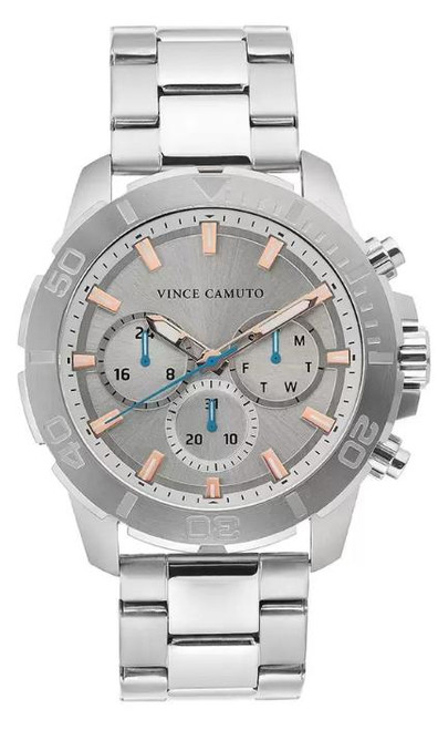 Up Close Front Facing Picture Of Vince Camuto VC/1147GYSVST Stainless Steel Watch Display Model Condition
