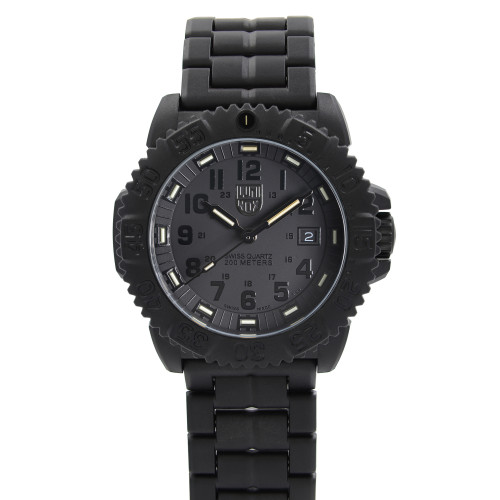 An image of a Wristwatch by Luminox. This New item is designed for Men, featuring a Diver,Military style. It has a Quartz movement and an Analog display with a Black dial color. The indices include 12-Hour Dial,24-Hour Dial,Arabic Numerals. The band is made of Carbonox and the case is made of Carbonox. The watch has a Round shape with a case size of 44 mm and a case thickness of 44 mm.