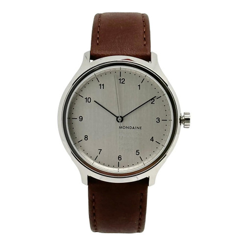 Front Full View Of Mondaine MH1.R3610.LG Stainless Steel Watch Display Model Condition {Product Condition}