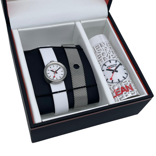  Full View Box, Documents and Mondaine A666.30324.16SBA With Watch In The Image 