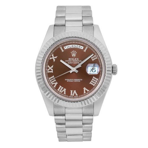 Front Full View Of Rolex 218239 White Gold Watch Pre Owned Condition Good