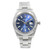An image of a Wristwatch by Rolex. This Pre Owned item is designed for Men, featuring a Luxury style. It has a Mechanical (Automatic) movement and an Analog display with a Blue dial color. The indices include 12-Hour Dial,Non-Numeric Hour Marks,Stick Indexes. The band is made of Stainless Steel and the case is made of Stainless Steel. The watch has a Round shape with a case size of 41 mm and a case thickness of 12 mm.