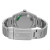 An image of a new wristwatch viewed from the back, showcasing the closed clasp. The watch is positioned horizontally, with the focus on the stainless steel bracelet and the case back. The angle is straight-on and close-up, highlighting the clasp's logo and the smooth metallic finish.