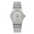 An image of a Wristwatch by OMEGA. This Display Model item is designed for Women, featuring a Dress/Formal,Luxury style. It has a Mechanical (Automatic) movement and an Analog display with a Silver dial color. The indices include 12-Hour Dial,Non-Numeric Hour Marks. The band is made of Stainless Steel and the case is made of Stainless Steel. The watch has a Round shape with a case size of 35 mm and a case thickness of 11 mm.