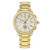 An image of a Wristwatch by Tory Burch. This Pre Owned item is designed for Women, featuring a Casual style. It has a Quartz movement and an Analog display with a Cream dial color. The indices include Sticks. The band is made of Stainless Steel and the case is made of Stainless Steel. The watch has a Round shape with a case size of 38 mm and a case thickness of 11 mm.
