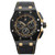 An image of a wristwatch with a black and gold color scheme, octagonal bezel, three sub-dials, and a date window. Unworn condition 