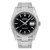 An image of a pre-owned men's Rolex Datejust 36mm Steel Black Dial Fluted Automatic Watch 116234, viewed from the front at a straight angle. The watch features a stainless steel band and a black dial. It includes a date indicator with the number 31 visible, and has luminous hands. The positioning is centered, showcasing the watch face prominently. Comes without original box and papers.