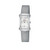 An image of a Wristwatch by Pulsar. This Display Model item is designed for Women, featuring a Casual style. It has a Japanese Quartz movement and an Analog display with a Mother Of Pearl dial color. The indices include Arabic Numerals, Sticks. The band is made of Stainless Steel and the case is made of Stainless Steel. The watch has a Rectangle shape with a case size of 17 mm and a case thickness of 7 mm.
