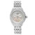 An image of a Wristwatch by Tissot. This Pre Owned item is designed for Women, featuring a Dress/Formal style. It has a Quartz movement and an Analog display with a Mother of Pearl dial color. The indices include 12-Hour Dial,Multi Dial,Non-Numeric Hour Marks,Stick Indexes. The band is made of Stainless Steel and the case is made of Sterling Silver. The watch has a Round shape with a case size of 33 mm and a case thickness of 11 mm.