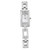 An image of a Wristwatch by ESQ. This Pre Owned item is designed for Women, featuring a Dress/Formal style. It has a Quartz movement and an Analog display with a White dial color. The indices include No Hour Marks. The band is made of Steel and the case is made of Steel. The watch has a Rectangle shape with a case size of 14 mm and a case thickness of 6 mm.