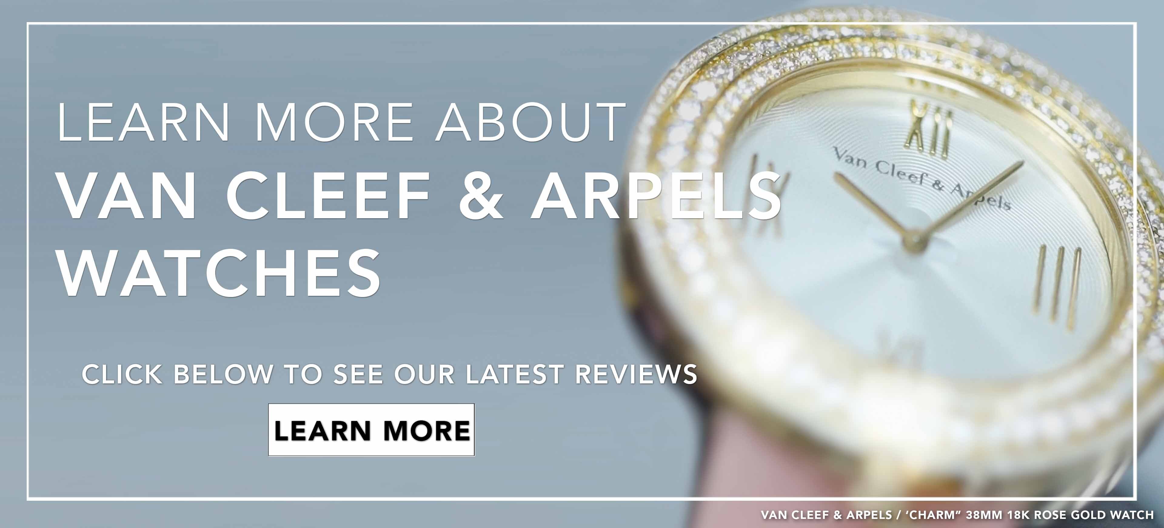 IMAGE OF A VAN CLEEF AND ARPELS WATCH ATOP A GREY BACKGROUND
