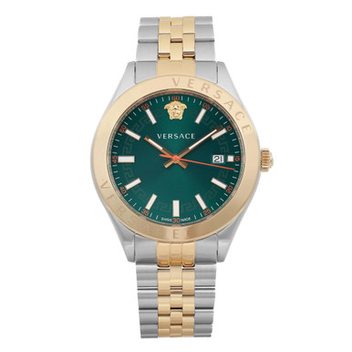 VERSACE ハタンヒキニトッフ GRA10181271A15474 5K640 Versace Hellenyium Quartz Green Dial Two Tone Steel Strap