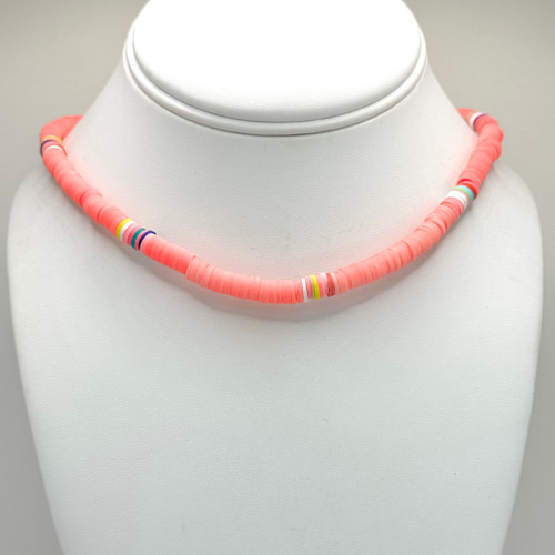 Light Pink and Rainbow Polymer Necklace