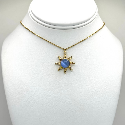 Gold Sun with Blue Face Necklace