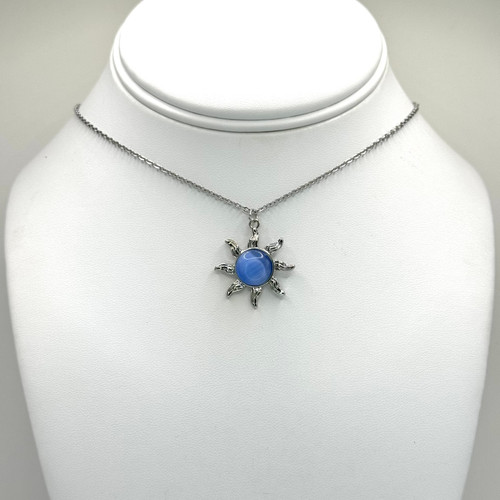 Silver Sun with Blue Moonstone Face Necklace