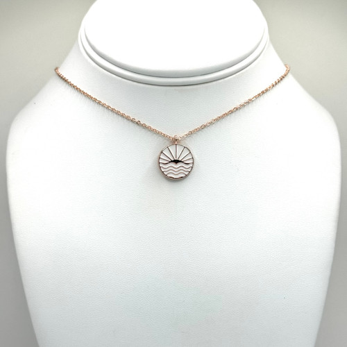 Sun Set over Waves with White Enamel on Rose Gold Chain