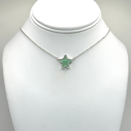 Outline Star with Green Stone and Silver Stationary Chain
