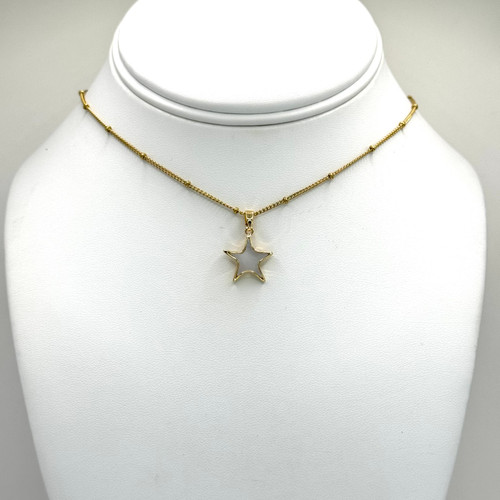 Outline Star with White Resin and Gold Saturn Necklace