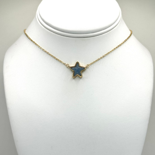 Outline Star with Blue Resin and Gold Stationary Chain