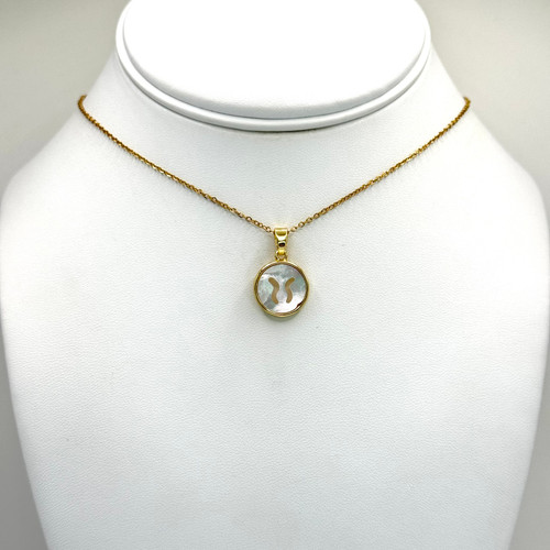 Mother of Pearl Round Zodiac Aries on Gold Chain