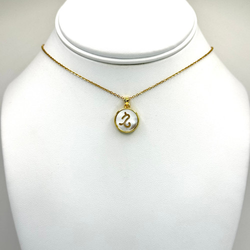 Mother of Pearl Round Zodiac Capricorn on Gold Chain