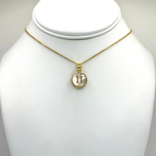 Mother of Pearl Round Zodiac Gemini Necklace