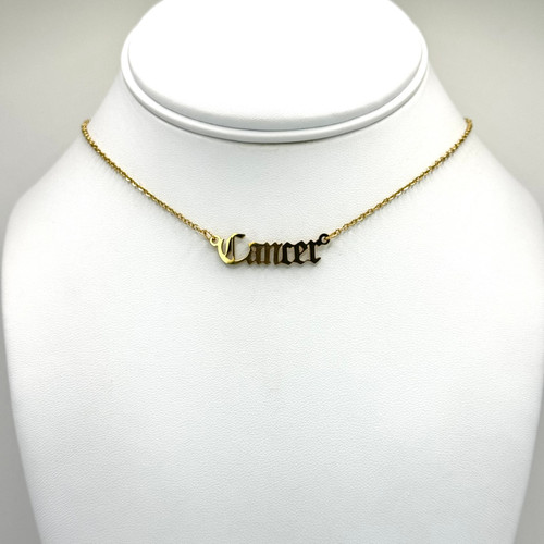 Gold Cancer Old English Zodiac Necklace