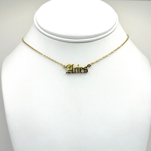 Gold Aries Old English Zodiac Necklace