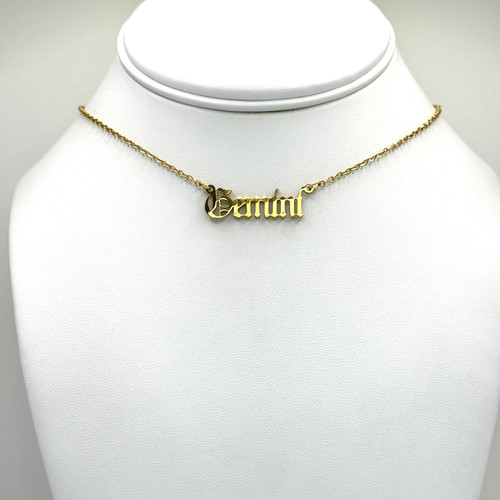 Gold Gemini Old English Zodiac Necklace