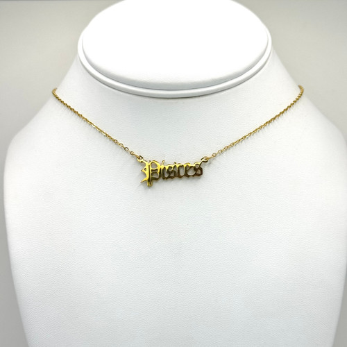 Gold Pisces Old English Zodiac Necklace