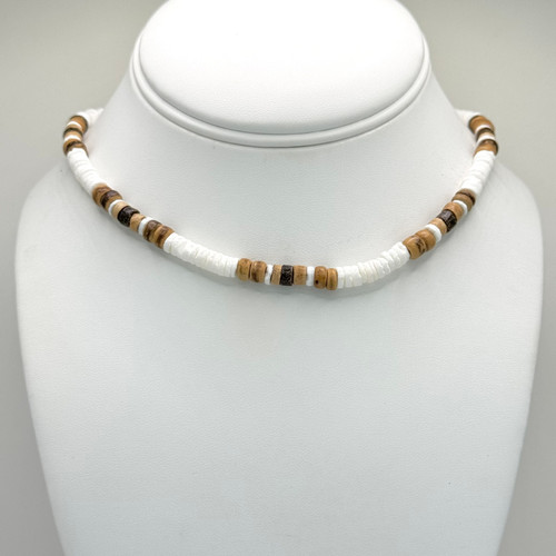 Shell & Dark Brow with White Puka Necklace