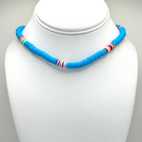Blue and Multicolored Polymer Circles Necklace