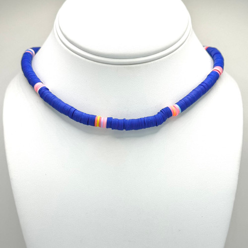 Dark Blue and Multicolor Polymer Necklace